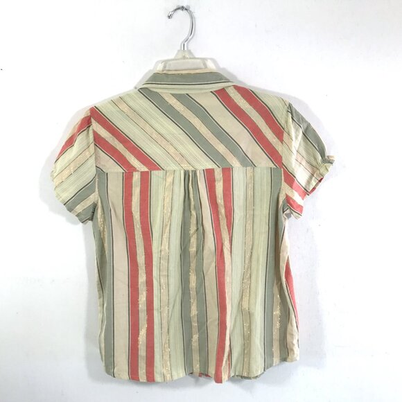 Ruffle Sleeve Button Down Shirt Striped Metallic M IB Diffusion - Picture 5 of 8
